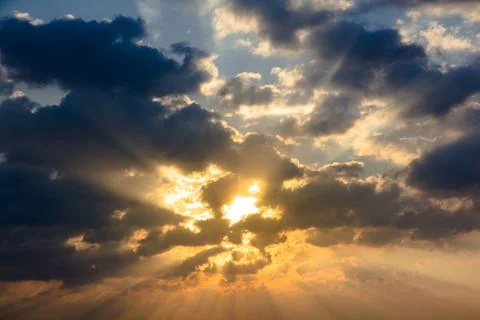 Sunbeam ray light cloud sky twilight color Stock Photos