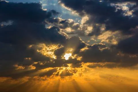 Sunbeam ray light cloud sky twilight color Stock Photos