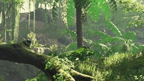 Sunbeam shine through the green forest Stock-Illustration