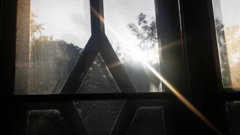 Sunbeam shining through tree sunny ray lens flare beautiful sunlight Видео 265204261