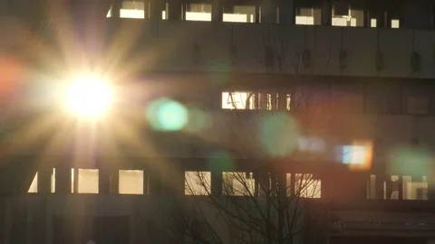 Sunbeams abandoned building Stock Footage 82442764