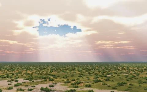 Sunbeams over a landscape Stock Illustration