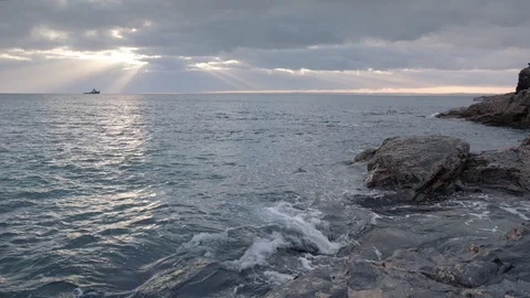 Sunbeams over the ocean in Cornwall, England. Stock Footage 128214945