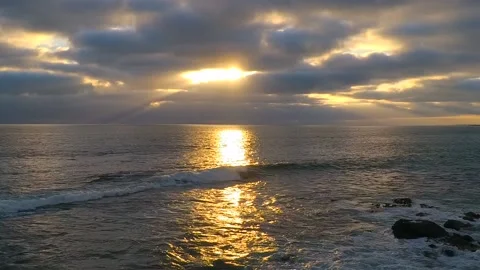Sunbeams Through Clouds Over California Coastal Water - sub 03 Stock Footage 145510722