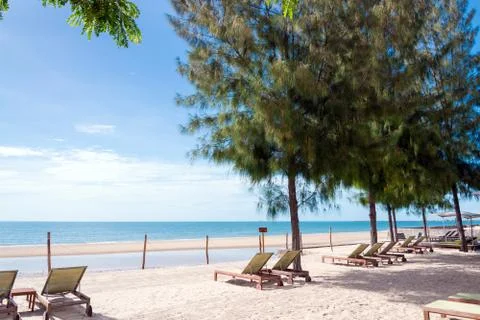 Sunbed and beach Stock Photos