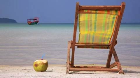Sunbed and Coconut ready for holiday Stock Footage 40431257