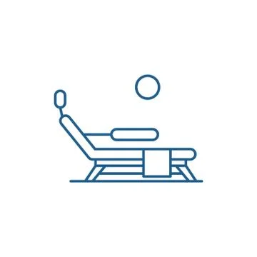 Sunbed on the beach line icon concept. Sunbed on the beach flat vector symbol Stock Illustration