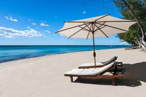 Sunbed on the beach Stock Photos