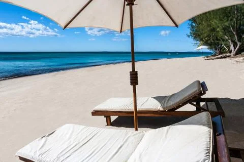 Sunbed on the beach Stock Photos