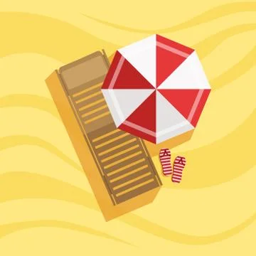 Sunbed, Flip-flops And Umbrella Spot On The Beach Composition Ilustração Stock