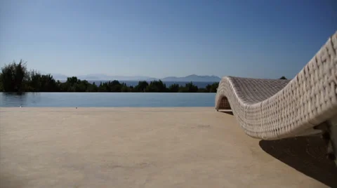 Sunbed, Pool and Seaview Stock Footage 35126454