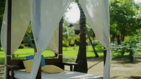 Sunbed at a sand beach of Prickley Bay, Grenada Stock Footage 30631155