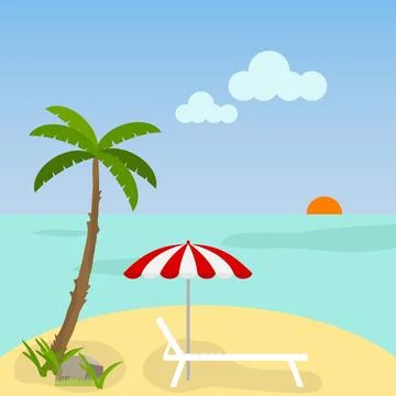 Sunbed with an umbrella on the beach Stock Illustration