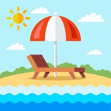 Sunbed with umbrella on the beach with sand. Stock Illustration