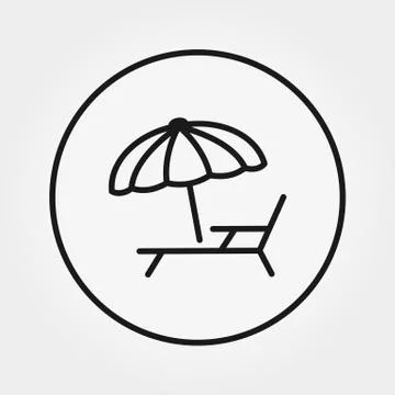 Sunbed under the umbrella. Icon. Vector. Editable Thin line. Stock Illustration