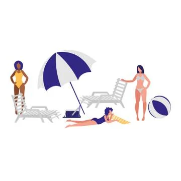 Sunbeds and parasol Illustrazione stock