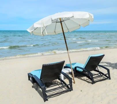 Sunbeds at the beach Stock Photos