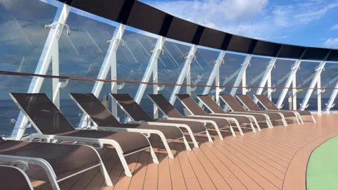 Sunbeds on Cruise Ship Deck Stock Footage 347930572