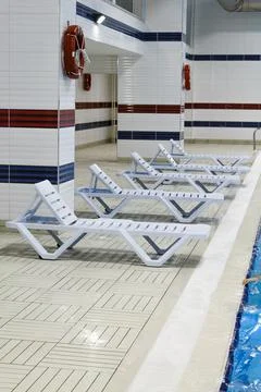 Sunbeds, Indoor Pool, Pool Stock Photos