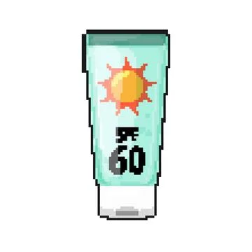 Sunblock sun cream pixel art vector illustration Stock Illustration