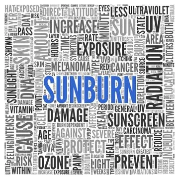 Sunburn concept in word tag cloud design Stock Illustration