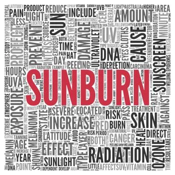 Sunburn concept in word tag cloud design Stock Illustration