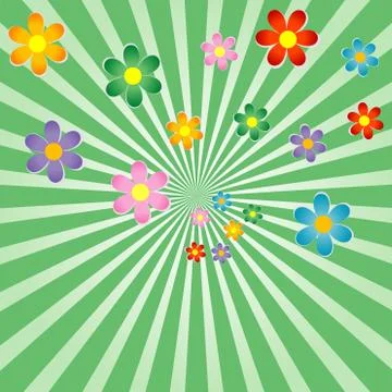 Sunburst background with flowers Stock Illustration