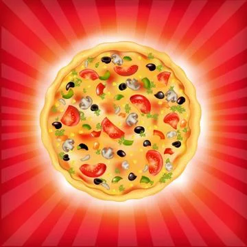 Sunburst background with pizza Stock Illustration