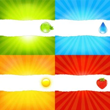 Sunburst background set with paper and beams Stock Illustration