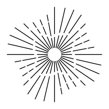 Sunburst firework explosion, bursting or light rays, linear drawing. Vector Illustrazione stock