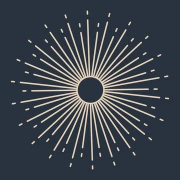 Sunburst firework explosion, bursting or light rays, linear drawing. Vector Stock Illustration