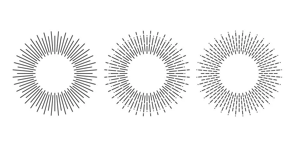 Sunburst frames set. Retro sun light rays element collection. Vintage radial Stock Illustration