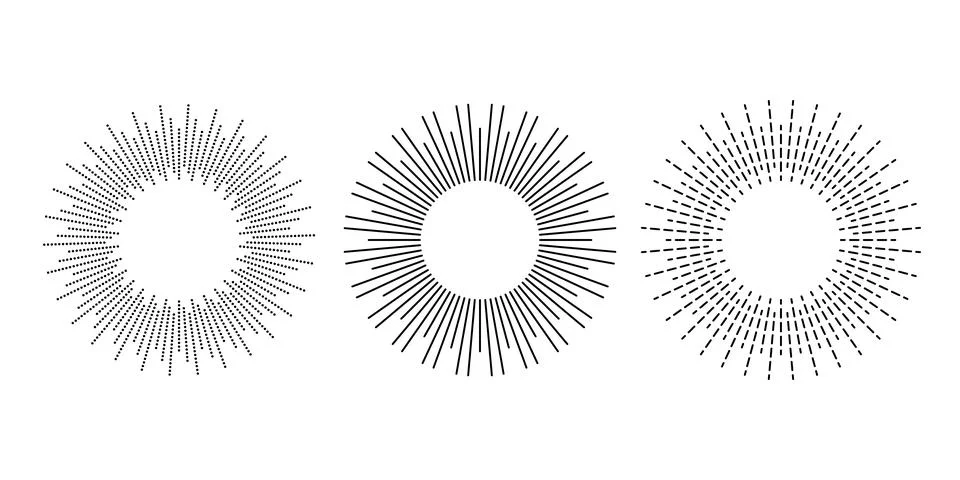 Sunburst frames set. Retro sun light rays element collection. Vintage radial Stock Illustration
