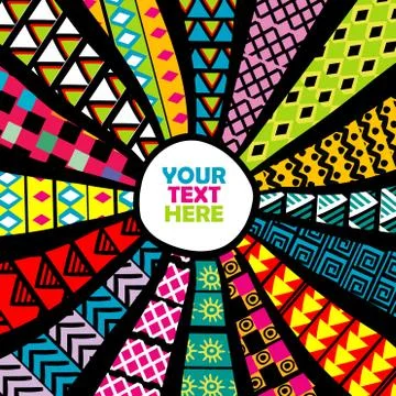 Sunburst made of patchwork fabric with ethnic motifs Stock Illustration