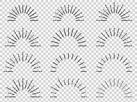 Sunburst rays decoration set, editable stroke path vector illustration Stock Illustration