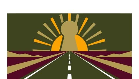 Sunburst rays over empty road at sunset Vector Stock Illustration