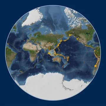 Sunda tectonic plate. Satellite. Lagrange Oblique. Earthquakes and boundaries Ilustração Stock