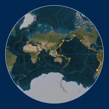 Sunda tectonic plate. Satellite. Lagrange. Earthquakes and boundaries Stock Illustration