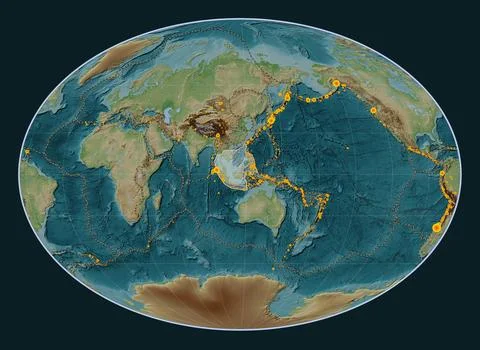 Sunda tectonic plate. Wiki. Fahey. Earthquakes and boundaries Stock Illustration