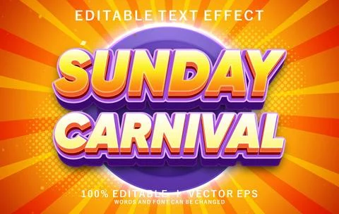 Sunday carnival vector text effect with modern style design Stock Illustration