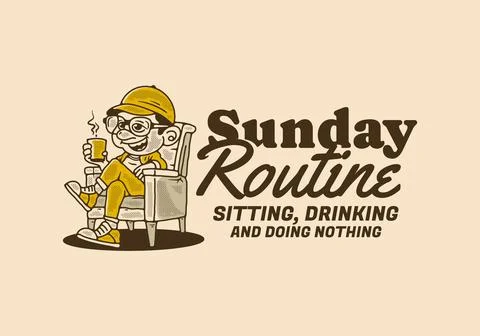 Sunday routine, sitting drinking and doing nothing, a man relaxing on a cha.. Stock Illustration