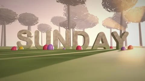 Sunday Stone 3D Text in a Spring Meadow for Easter Stock Illustration