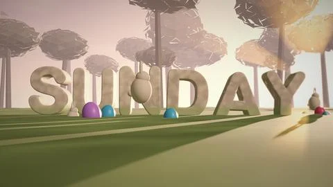 Sunday Stone 3D Text in a Spring Meadow for Easter Stock Illustration