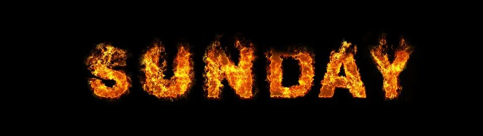 Sunday text on fire Stock Photos