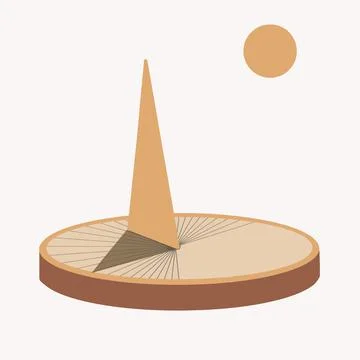 Sundial Clock Icon, flat style Dial and hand for measuring time in antiquity Stock Illustration