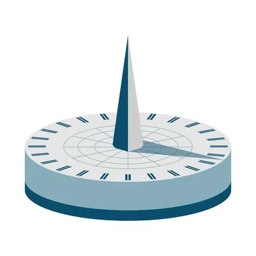 Sundial in flat design. Ancient sunlight clock with round dial and shadow. Ve Stock Illustration