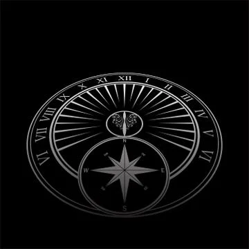 Sundial perspective black background Stock Illustration