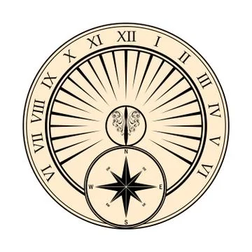 Sundial with windrose Stock Illustration
