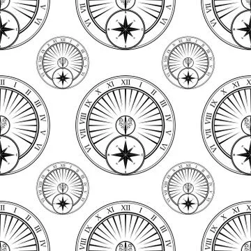 Sundials seamless background Stock Illustration