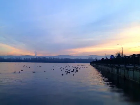 Sundown at Enisey river in Siberia Stock Footage 34306925